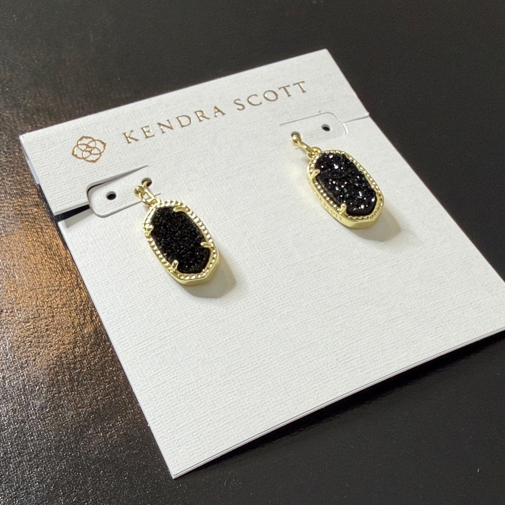 Kendra Scott Black Druzy Gold Frame Drop Earrings